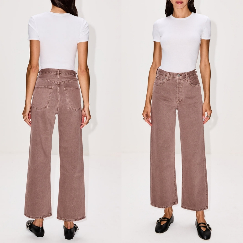 Agolde Ren Jean Ceramic 28 Tan Brown High Rise Wide Leg Jeans Copper Ankle Pants